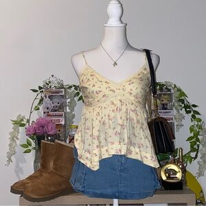Hollister yellow floral babydoll tank top with adjustable spaghetti straps